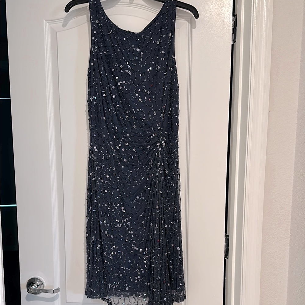 Elegant Navy Sequin Sheath Dress